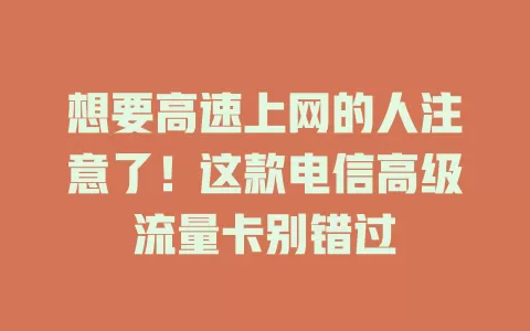 想要高速上网的人注意了！这款电信高级流量卡别错过