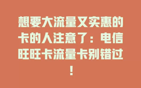 想要大流量又实惠的卡的人注意了：电信旺旺卡流量卡别错过！