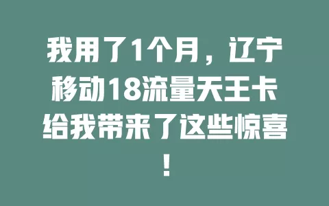 我用了1个月，辽宁移动18流量天王卡给我带来了这些惊喜！