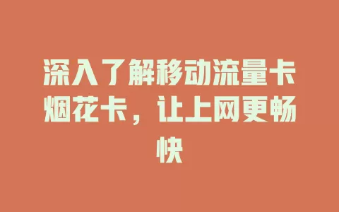 深入了解移动流量卡烟花卡，让上网更畅快