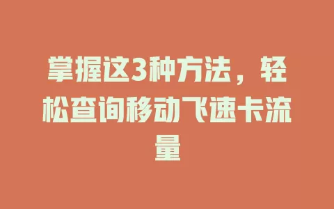 掌握这3种方法，轻松查询移动飞速卡流量