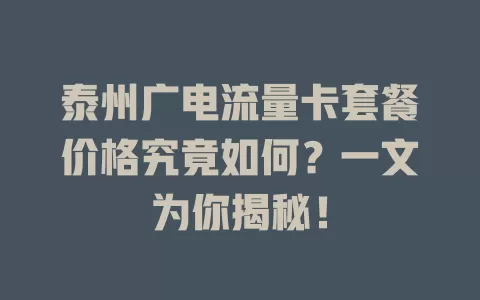 泰州广电流量卡套餐价格究竟如何？一文为你揭秘！