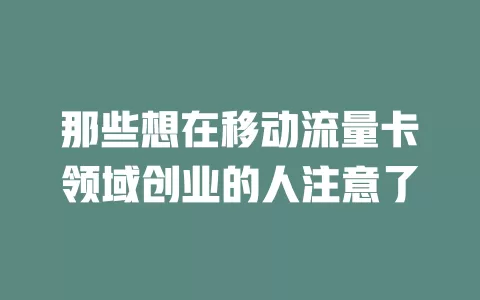 那些想在移动流量卡领域创业的人注意了