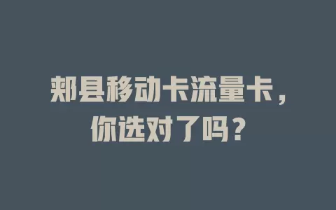 郏县移动卡流量卡，你选对了吗？