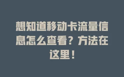 想知道移动卡流量信息怎么查看？方法在这里！