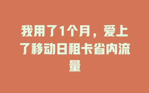 我用了1个月，爱上了移动日租卡省内流量