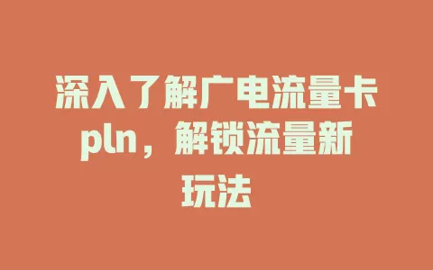 深入了解广电流量卡pln，解锁流量新玩法