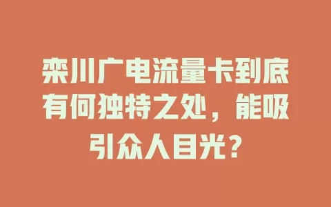 栾川广电流量卡到底有何独特之处，能吸引众人目光？