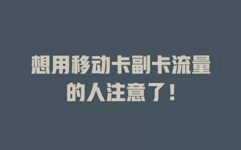想用移动卡副卡流量的人注意了！