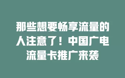 那些想要畅享流量的人注意了！中国广电流量卡推广来袭