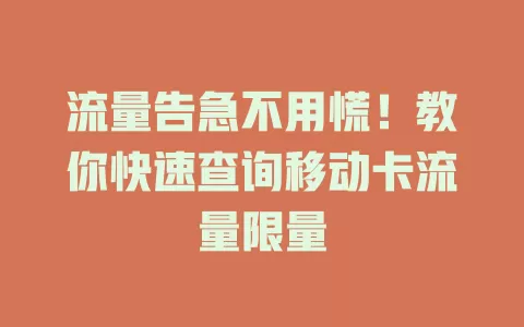 流量告急不用慌！教你快速查询移动卡流量限量