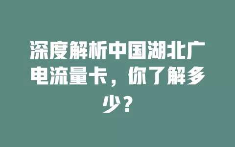 深度解析中国湖北广电流量卡，你了解多少？