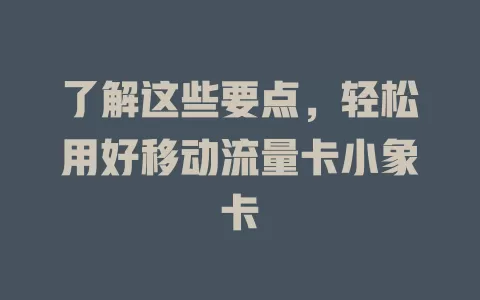 了解这些要点，轻松用好移动流量卡小象卡