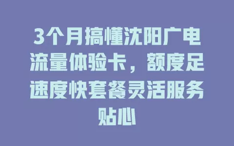 3个月搞懂沈阳广电流量体验卡，额度足速度快套餐灵活服务贴心