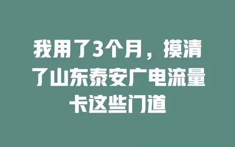 我用了3个月，摸清了山东泰安广电流量卡这些门道