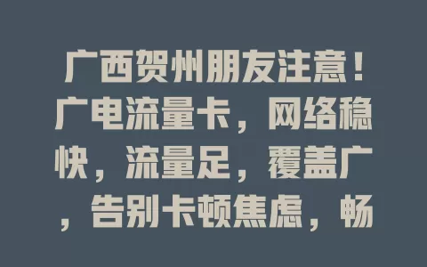 广西贺州朋友注意！广电流量卡，网络稳快，流量足，覆盖广，告别卡顿焦虑，畅享优质网络生活