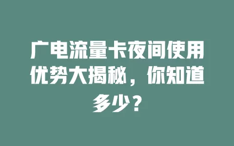 广电流量卡夜间使用优势大揭秘，你知道多少？