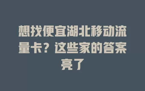 想找便宜湖北移动流量卡？这些家的答案亮了