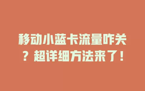 移动小蓝卡流量咋关？超详细方法来了！