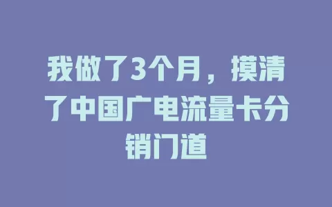 我做了3个月，摸清了中国广电流量卡分销门道