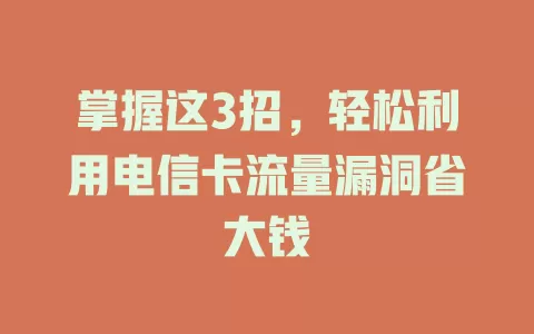 掌握这3招，轻松利用电信卡流量漏洞省大钱