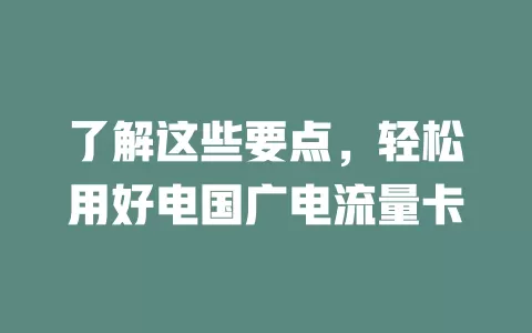 了解这些要点，轻松用好电国广电流量卡