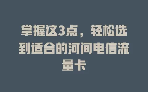 掌握这3点，轻松选到适合的河间电信流量卡