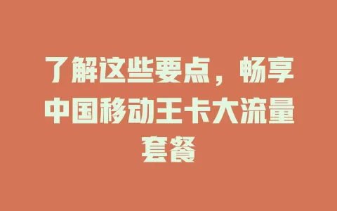 了解这些要点，畅享中国移动王卡大流量套餐