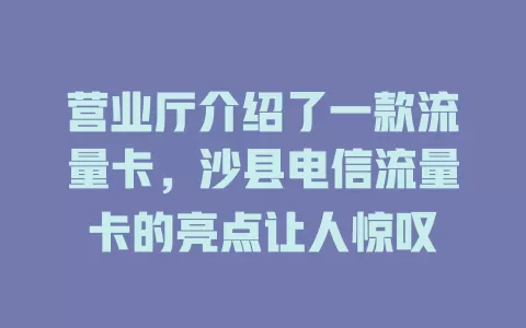 营业厅介绍了一款流量卡，沙县电信流量卡的亮点让人惊叹