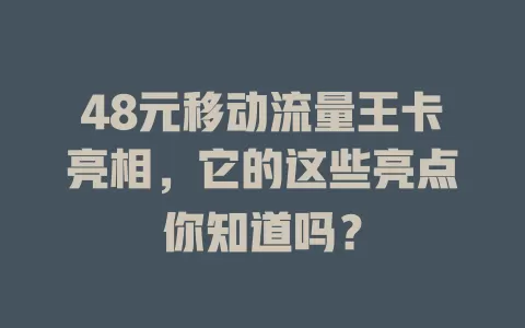48元移动流量王卡亮相，它的这些亮点你知道吗？