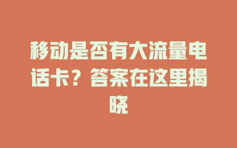移动是否有大流量电话卡？答案在这里揭晓