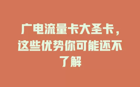广电流量卡大圣卡，这些优势你可能还不了解