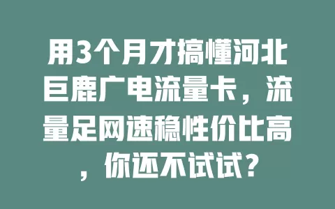 用3个月才搞懂河北巨鹿广电流量卡，流量足网速稳性价比高，你还不试试？