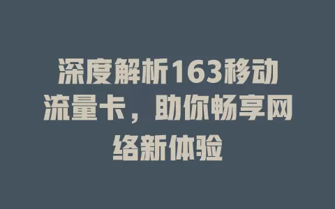 深度解析163移动流量卡，助你畅享网络新体验