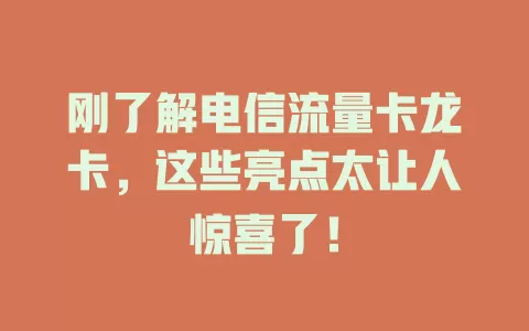 刚了解电信流量卡龙卡，这些亮点太让人惊喜了！