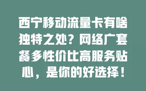 西宁移动流量卡有啥独特之处？网络广套餐多性价比高服务贴心，是你的好选择！