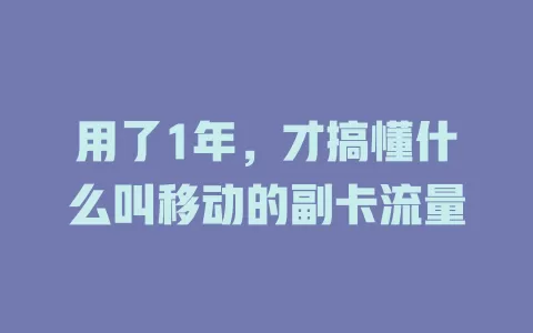 用了1年，才搞懂什么叫移动的副卡流量
