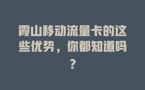 霞山移动流量卡的这些优势，你都知道吗？