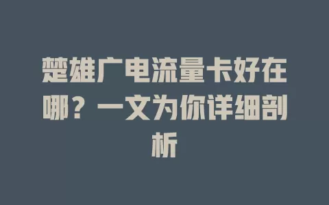 楚雄广电流量卡好在哪？一文为你详细剖析