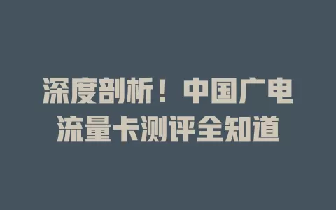 深度剖析！中国广电流量卡测评全知道
