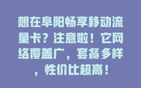 想在阜阳畅享移动流量卡？注意啦！它网络覆盖广，套餐多样，性价比超高！