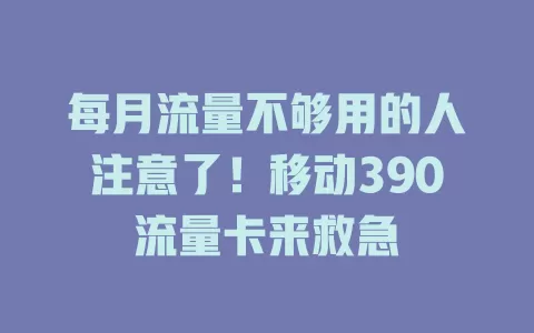 每月流量不够用的人注意了！移动390流量卡来救急