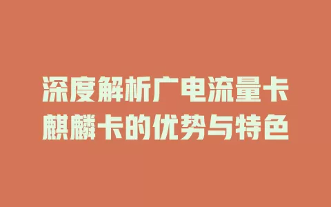 深度解析广电流量卡麒麟卡的优势与特色