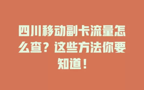 四川移动副卡流量怎么查？这些方法你要知道！