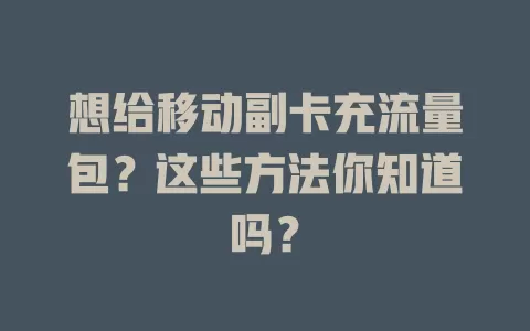 想给移动副卡充流量包？这些方法你知道吗？