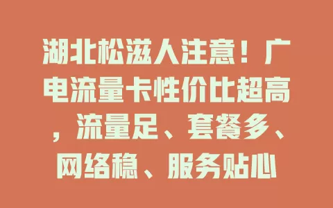 湖北松滋人注意！广电流量卡性价比超高，流量足、套餐多、网络稳、服务贴心