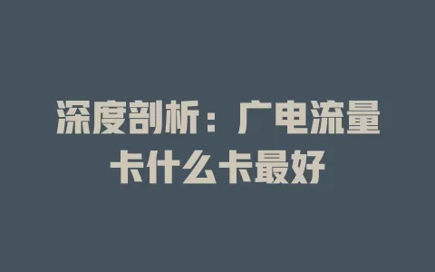 深度剖析：广电流量卡什么卡最好