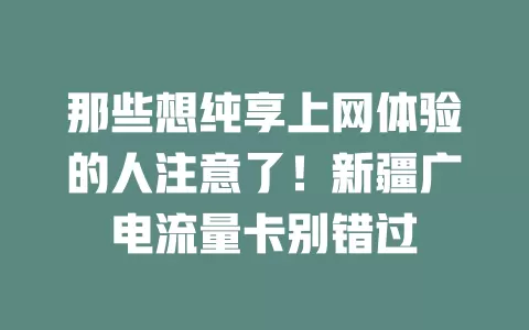 那些想纯享上网体验的人注意了！新疆广电流量卡别错过