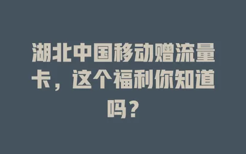 湖北中国移动赠流量卡，这个福利你知道吗？