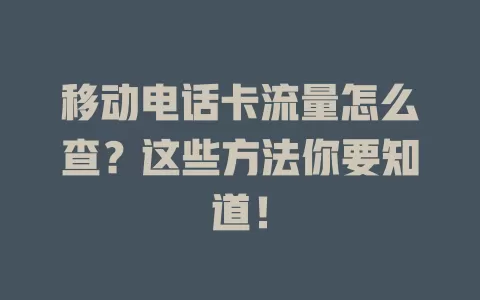 移动电话卡流量怎么查？这些方法你要知道！
